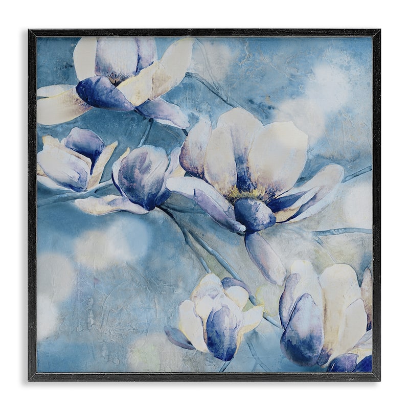 Stupell Blue Flowers & Bokeh Framed Giclee Art Design By Carol Robinson - 17 x 17 - Black