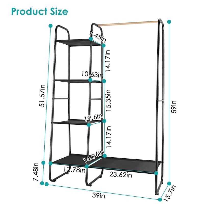Metal Clothing Organizer with 1 Hanging Rod and 5 Mesh Shelves