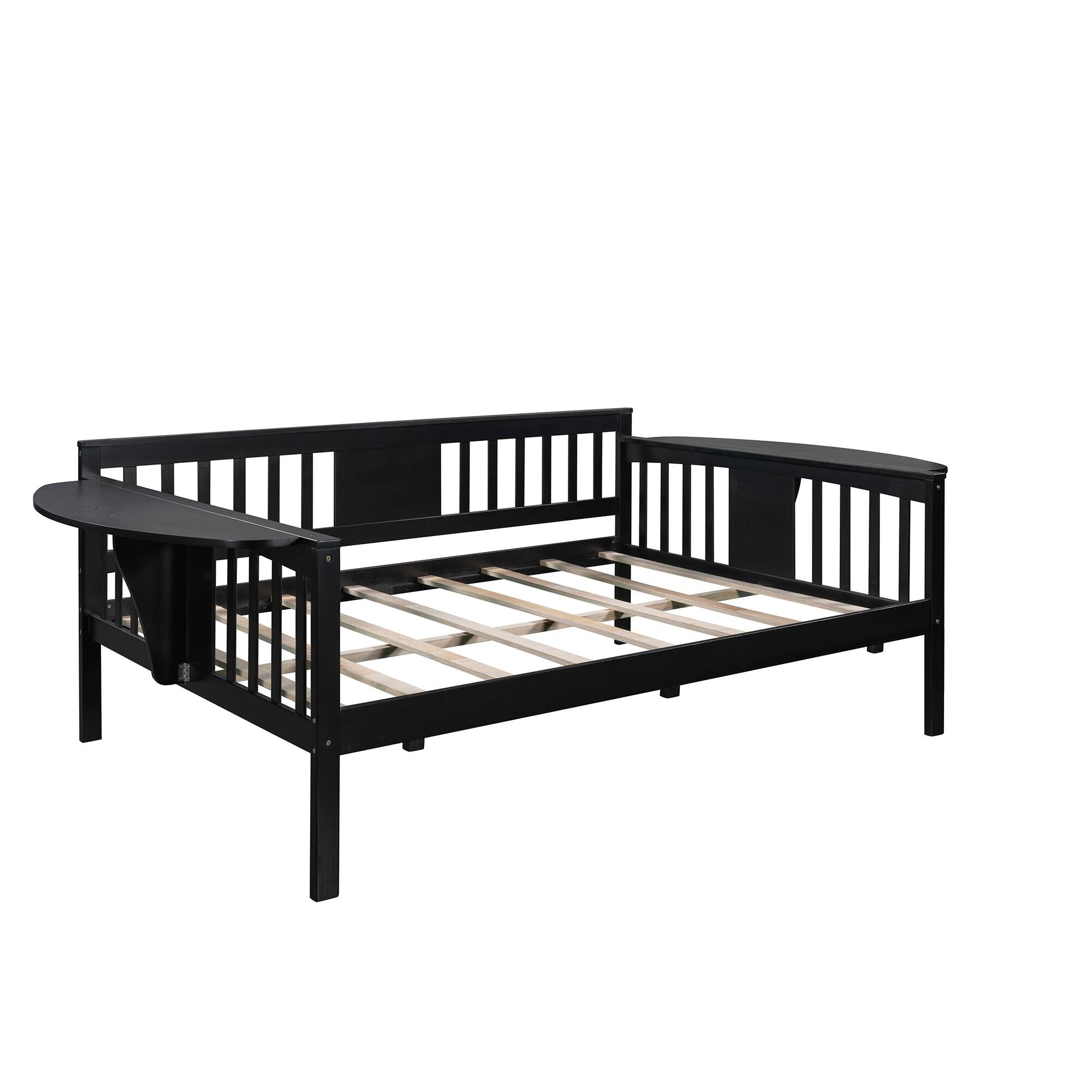Full size daybed with small foldable table and wood slat support