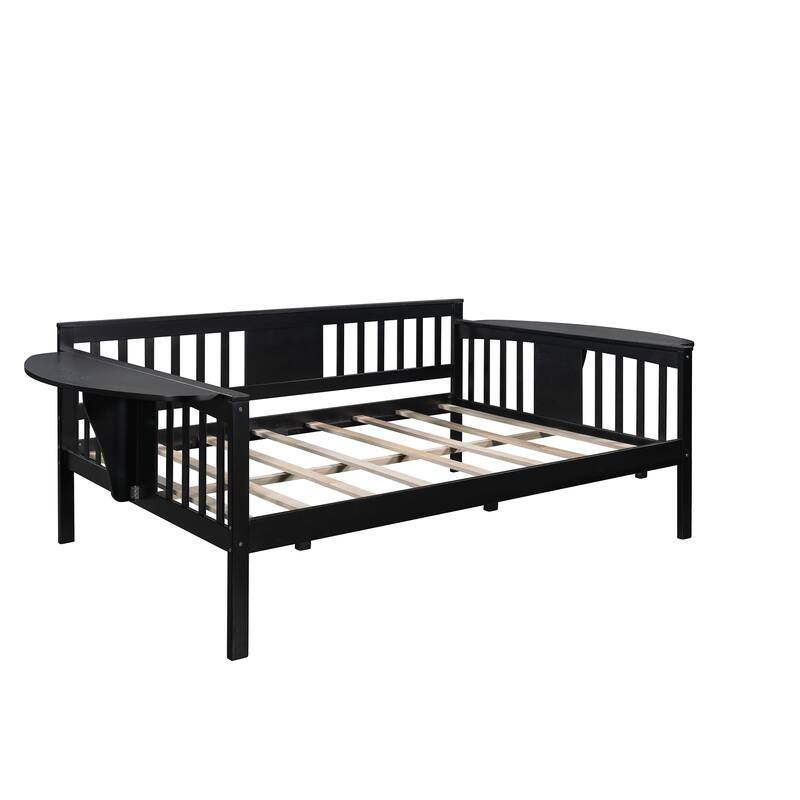 Versatile Design Full Size Espresso Daybed with Wood Slat Support and Pine Wood Construction