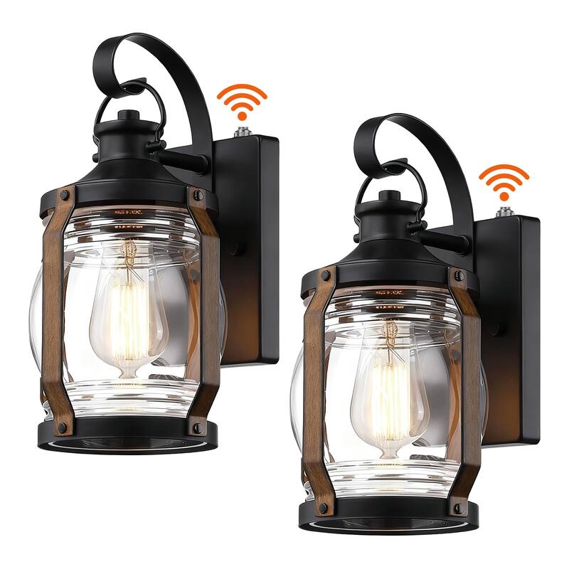 2-Pack 1-Light 11.84-in Outdoor Wall Light with Black and Barnwood - Black and Brownwood - Dusk to Dawn