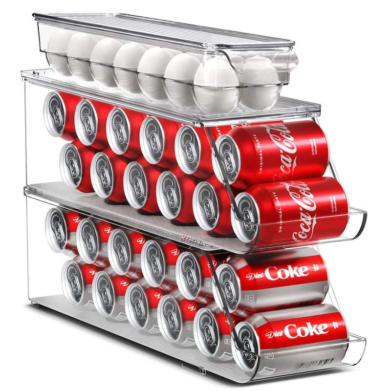 Can Organizer and Egg Holder Set - 3 Pc Set - 17.2" L X 5.8" H X 5.5" W - 17.2" L X 5.8" H X 5.5" W - Clear