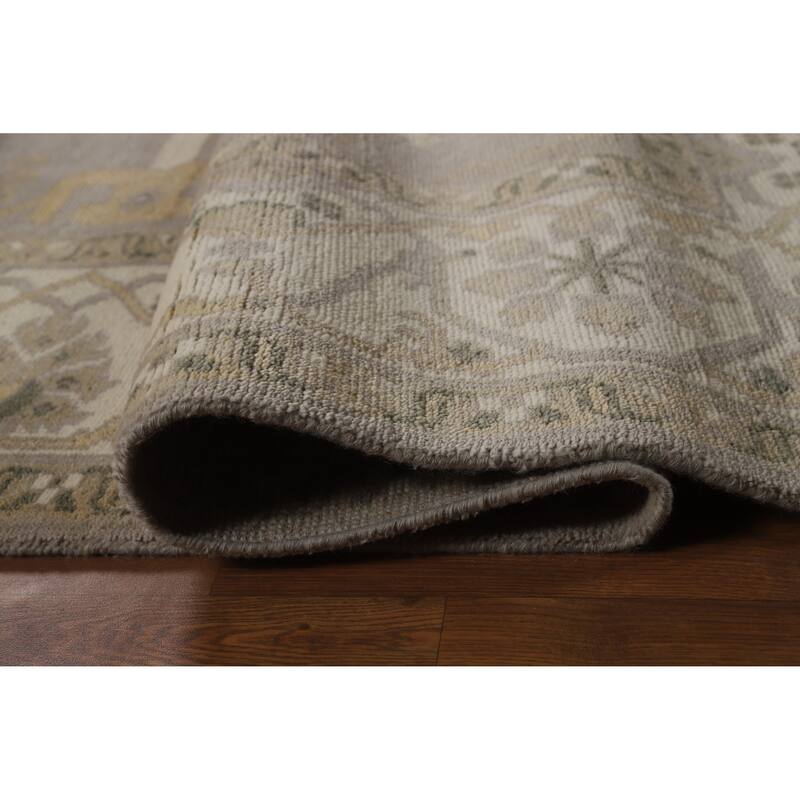 Earth Tone Oushak Indian Area Rug Handmade Beige Wool Carpet - 8'11" x 11'10"