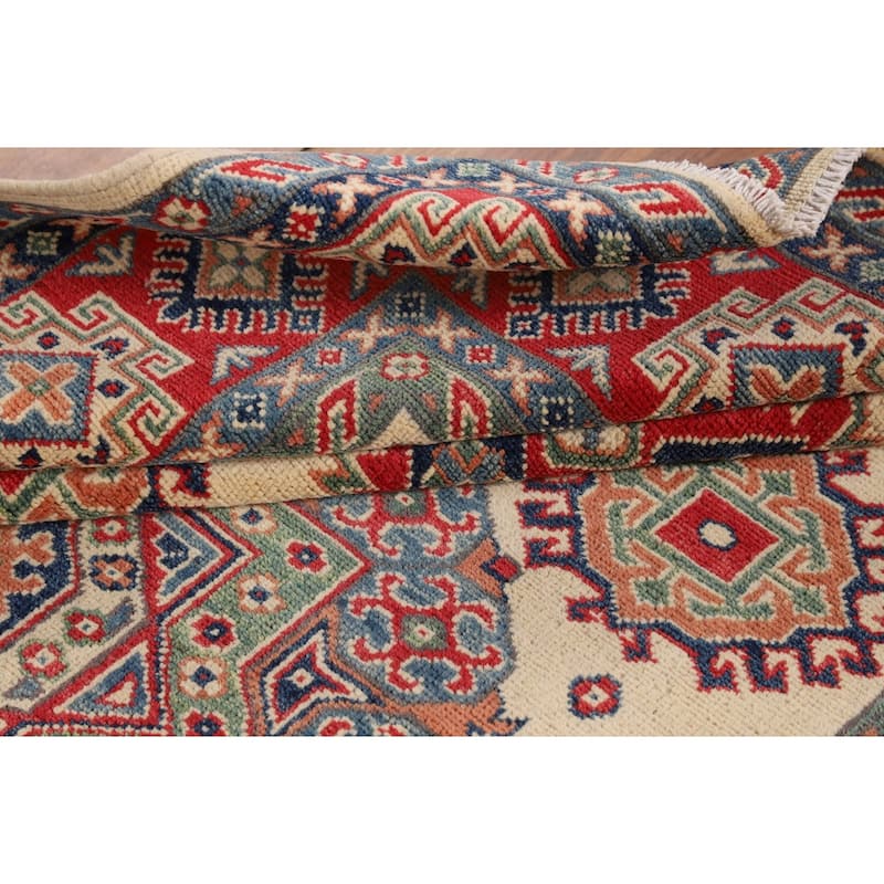 Kazak Oriental Area Rug Handmade Traditional Beige Wool Carpet - 5'0" x 6'6"