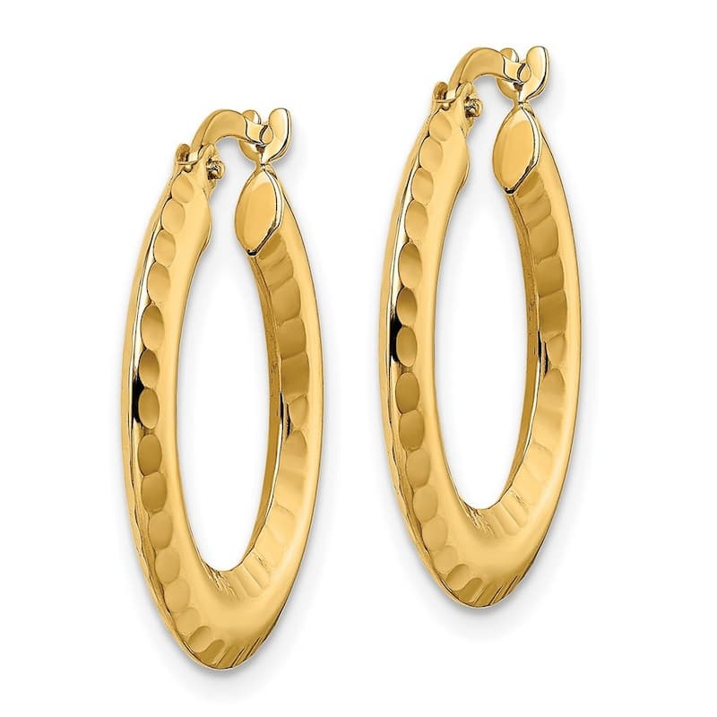 Curata 14k Yellow Gold Polished Sparkle Cut Knife edge 2x23mm Round Hoop Earrings