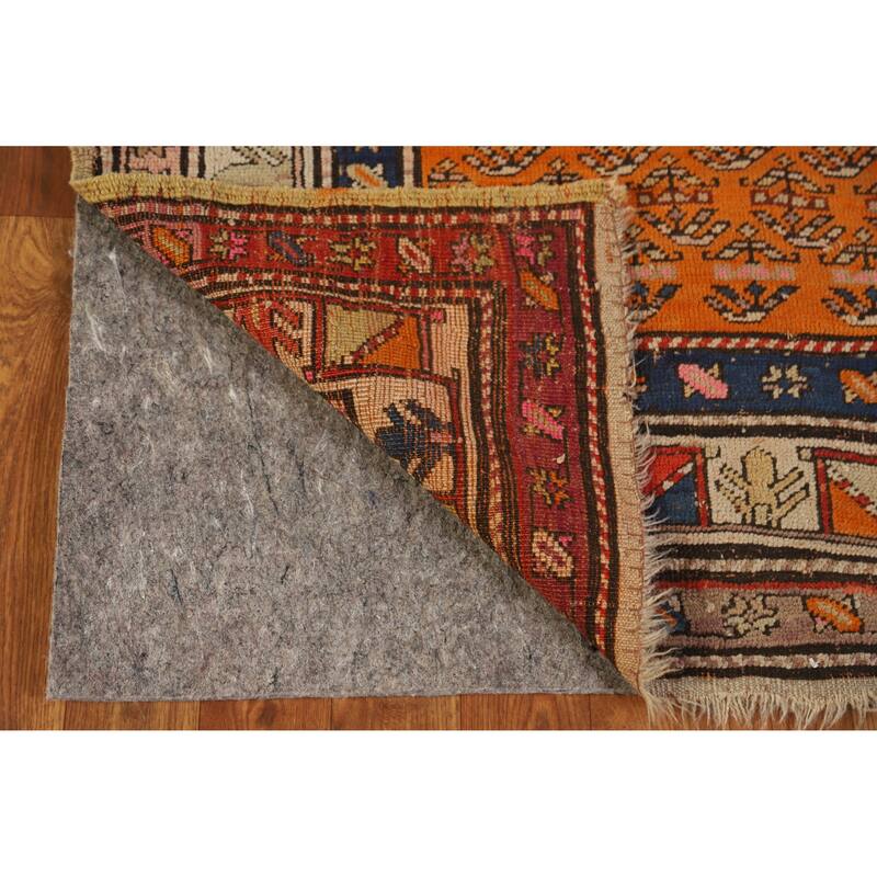 Hand Knotted Oriental 100% Wool Carpet Traditional Geometric Oranges & Rust Caucasian Runner Rug - 9' 3'' X 4' 0''