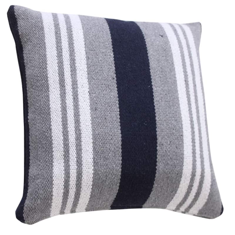 20" White and Blue Double Striped Square Throw Pillow