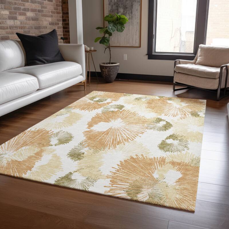 Machine Washable Indoor/Outdoor Modern Floral Chantille Rug