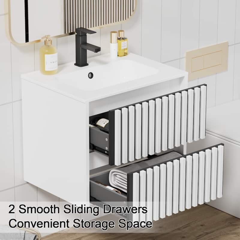 Wall Mounted Bathroom Vanity Set Mid-Century Storage Cabinet with Ceramic Sink