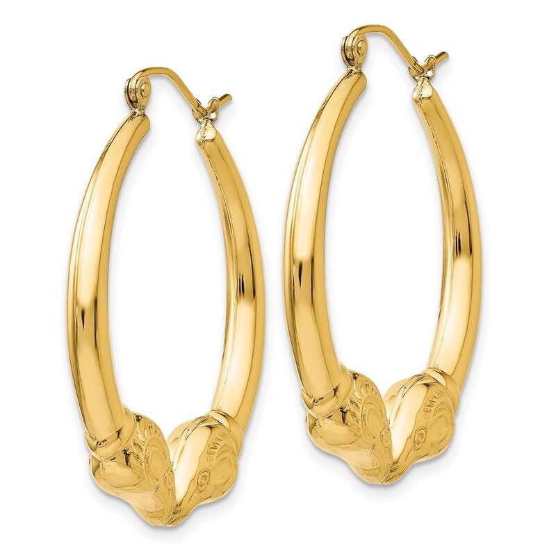Curata 14k Yellow Gold Polished Ram Hoop Earrings - 35.07x32.3mm