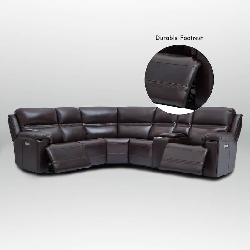 6PCS, 2 power Recliners, Dual-Power Genuine Leather Reclining Sectional with USB&Type-C Ports