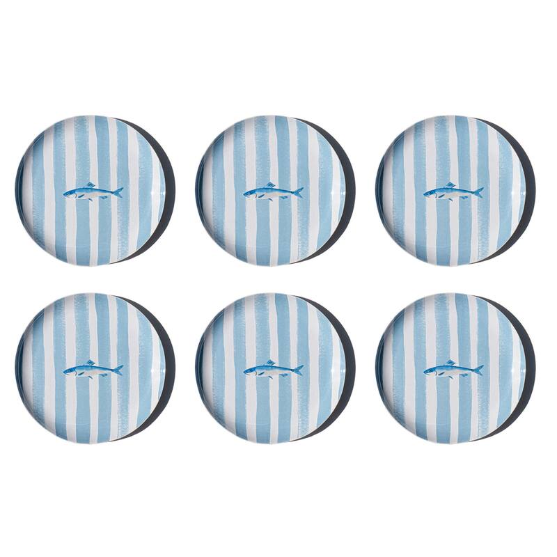Abode Homewares Sardinia NewWave Melamine Stripe Salad Plate - Blue - 8.5" - Set of 6 - Blue