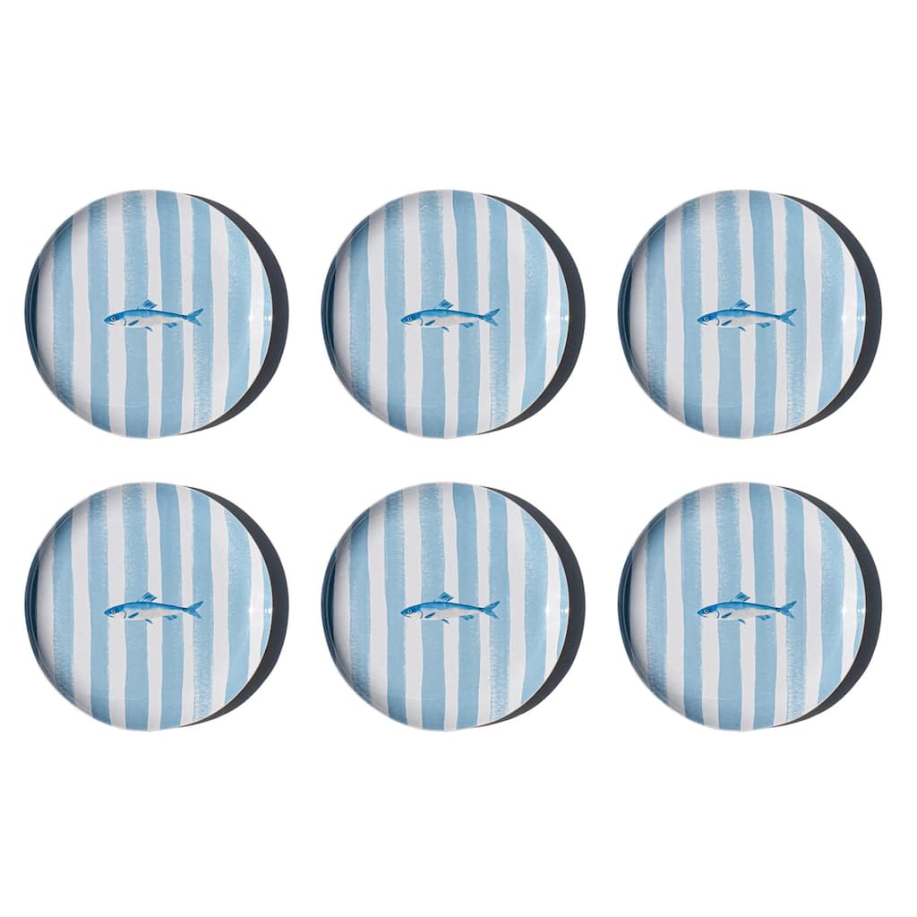 Abode Homewares Sardinia NewWave Melamine Stripe Salad Plate - Blue - 8.5" - Set of 6