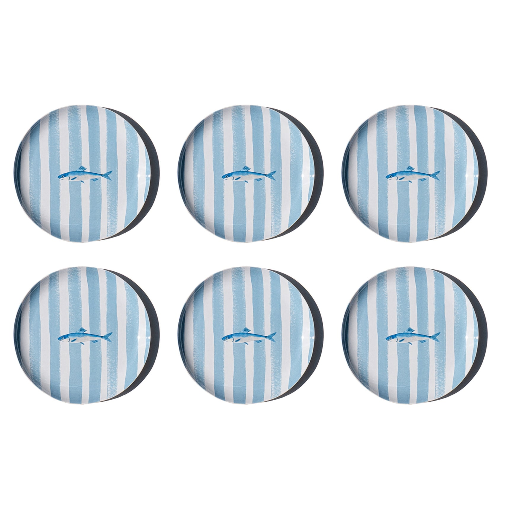 Abode Homewares Sardinia NewWave Melamine Stripe Salad Plate - Blue - 8.5" - Set of 6