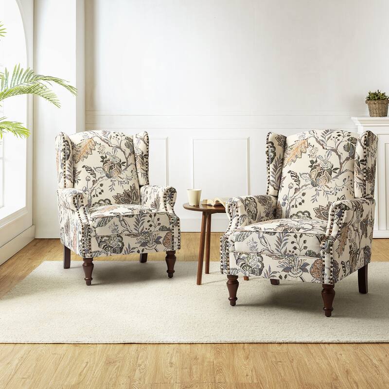 Gott Traditional Wingback Armchair with Solid Wood Legs Set of 2 by HULALA HOME - Green