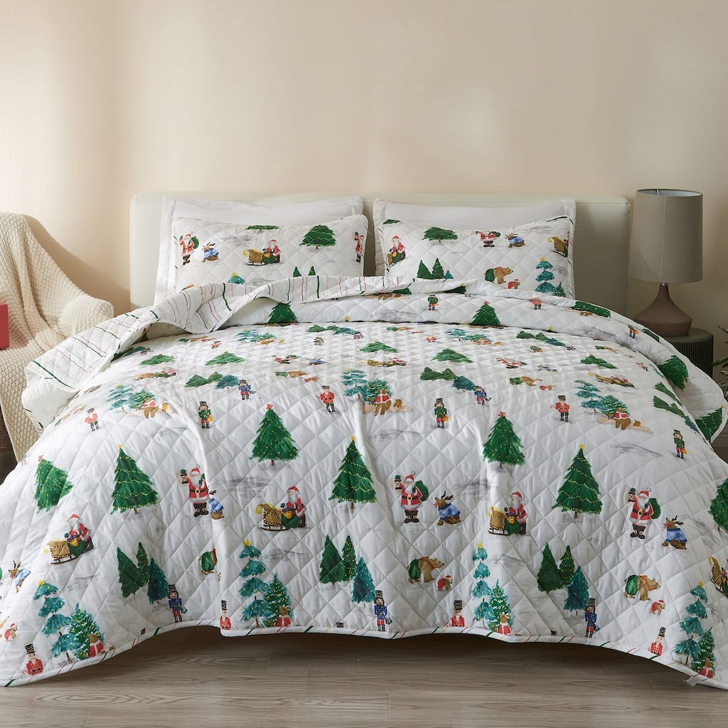 Premium Holiday Printed Microfiber Quilt Set with Shams
