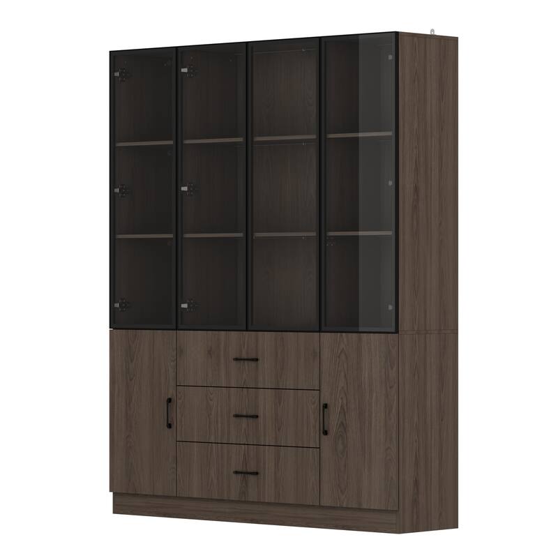 LED-Lit Wood Grain Cabinet - Configurable Storage for Home or Office