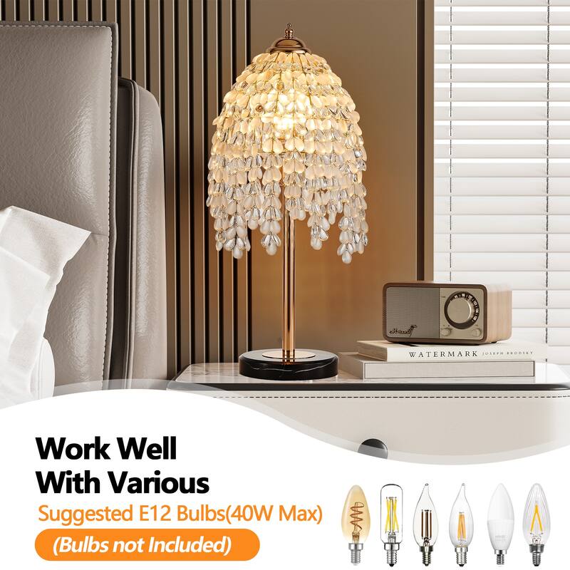 19"(H) Elegant Crystal Table Lamp - Vintage Waterfall Design with Teardrop Grape Crystal Bead String Shades