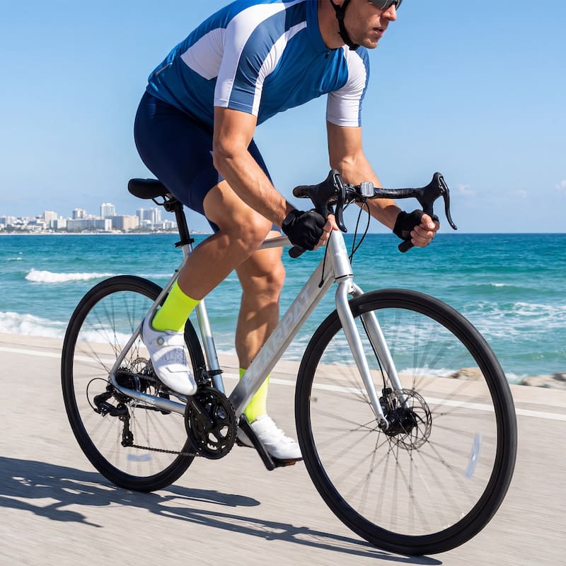 28" Road Bike, Lightweight Aluminum Frame, Disc Brakes, 16-Speed, Fast Acceleration for Men and Women, for High-Intensity Riding