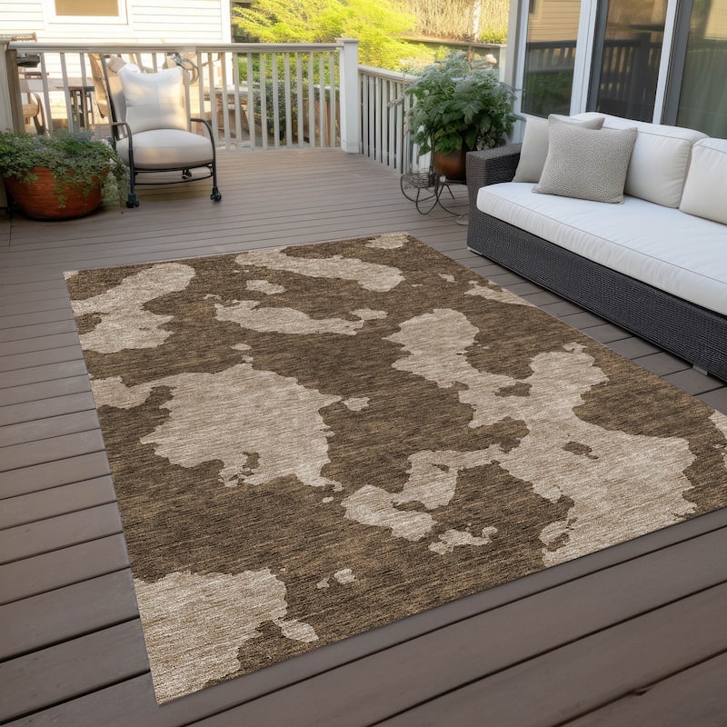 Machine Washable Indoor/ Outdoor Contemporary Abstract Chantille Rug - Brown - 8' x 10'
