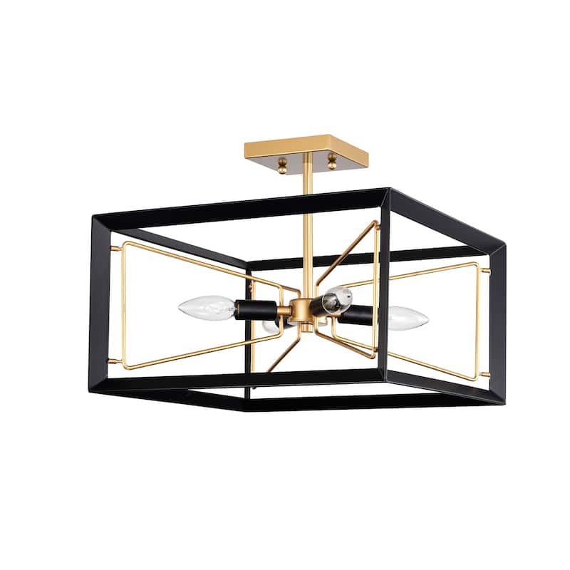 Jaysen Matte Black+Gold 4-Light Geometric Metal Semi-Flush Mount