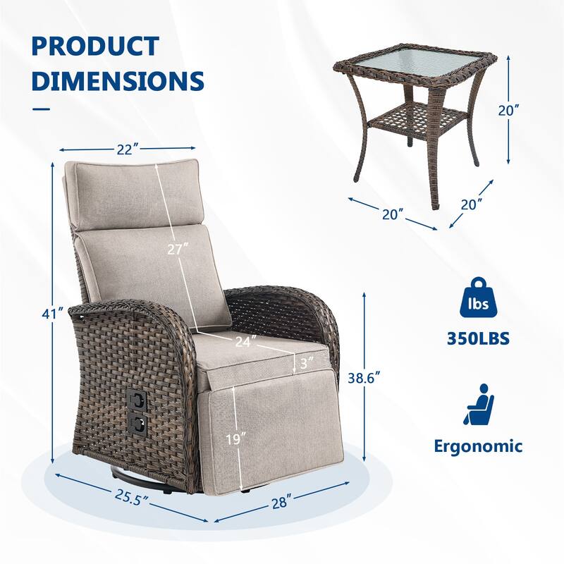 Meyreso 6-Piece Wicker Swivel Reclining Chaise Lounge with Adjustable Backrest & Ottoman