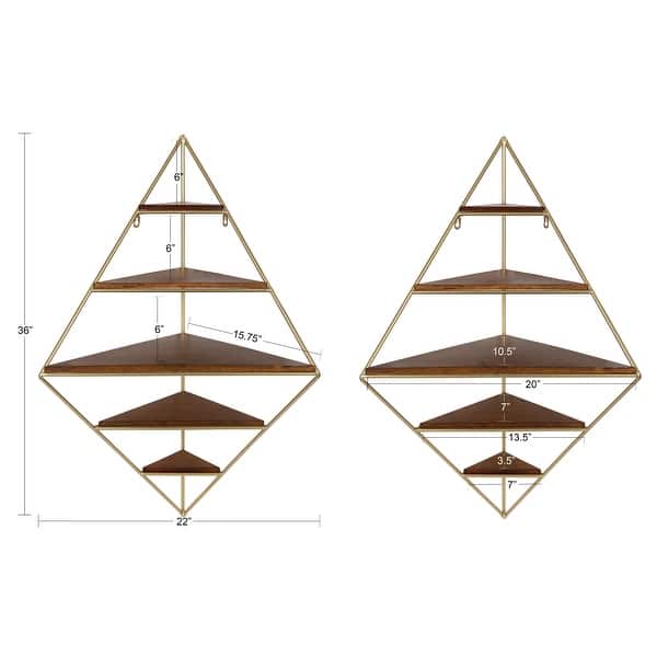 dimension image slide 0 of 5, Kate and Laurel Melora Glam Metal and Wood 5-tier Corner Wall Shelf