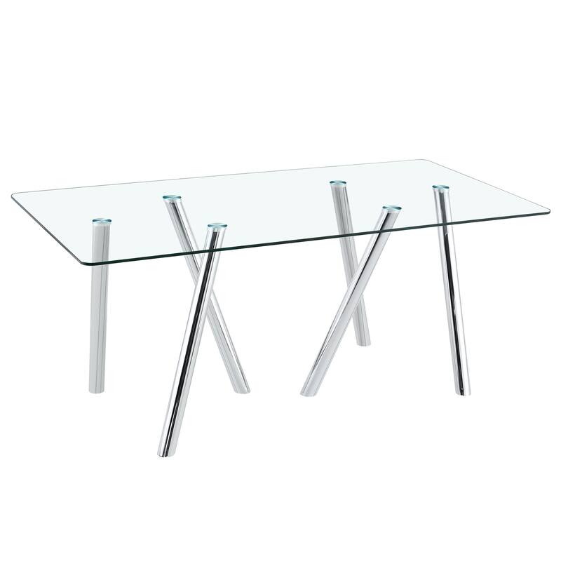 71-Inch Tempered Glass Dining Table with Sturdy Metal Legs