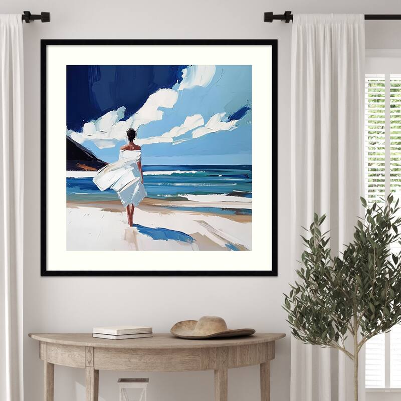 Woman Walking On the Beach by Elena Avanesova Wood Framed Wall Art Print