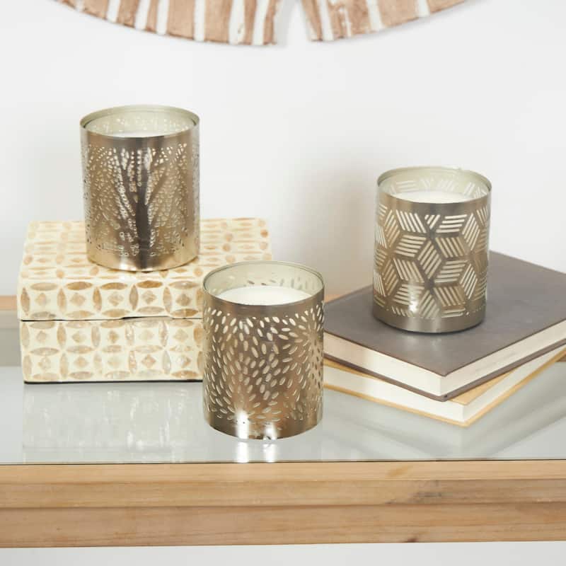 Gold or Copper or Silver Metal Scented 13 oz 1 Wick Geometric Candle with White Wax (Set of 3) - Silver