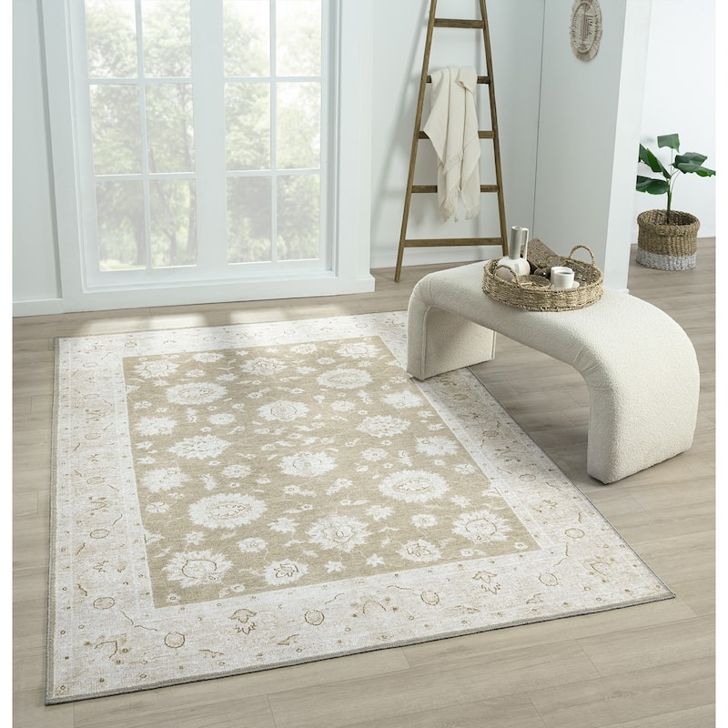 Legacy Petra Traditional Bordered Washable Area Rug - 2' x 3' - Beige - Rectangle