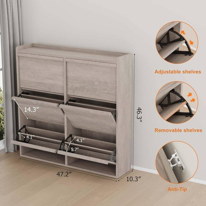 Narrow Shoe Cabinet Organizer with 6 Flip Drawers for Entryway, Hallway, Living Room