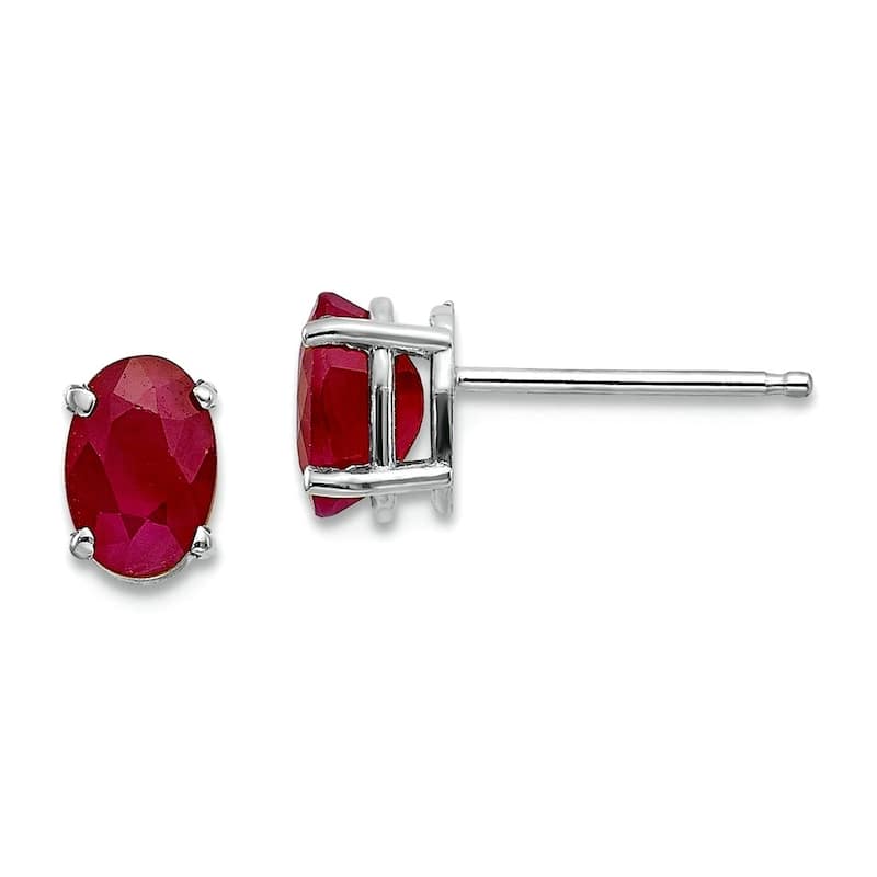 Curata 14k White Gold 6x4 Oval Genuine Gemstone Birthstone Stud Earrings - Ruby