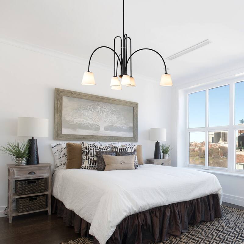 Bella Depot 40" 6-Light Black Metal Chandelier Adjustable Pendant Light for Dining Room Bedroom