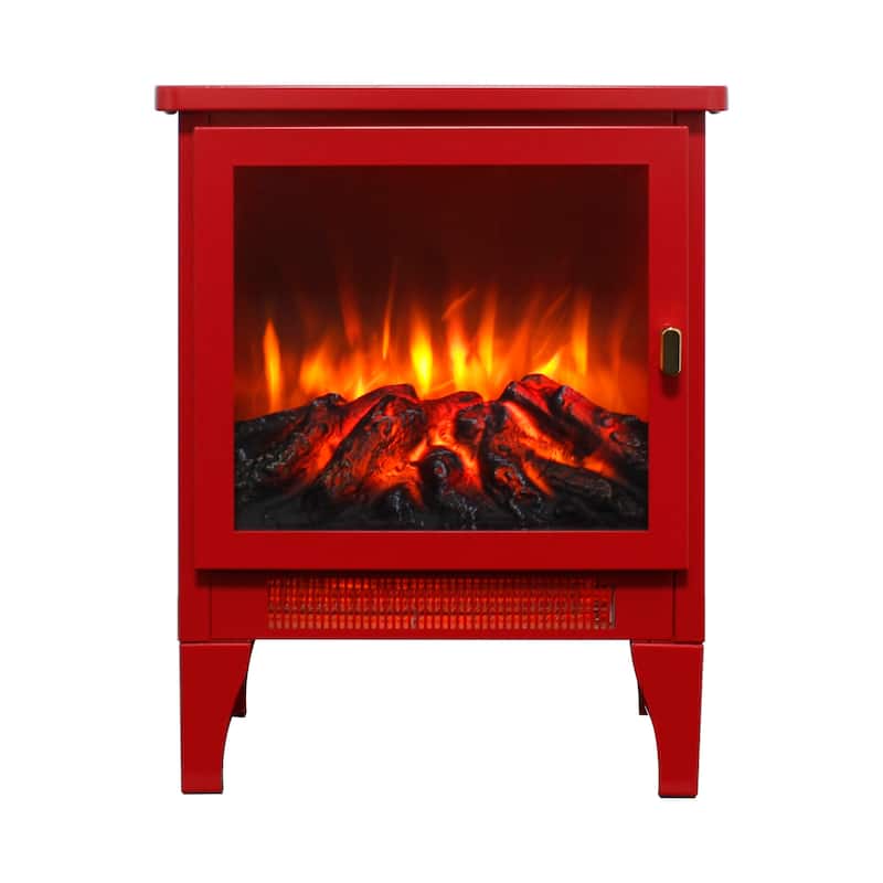 17 inch Freestanding Electric Fireplace Stove heater with 3D Flame effect,Classic Red