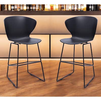 HomeRoots Set of Two 30" Black Heavy Duty Plastic and Metal Low Back Bar Height Bar Chairs