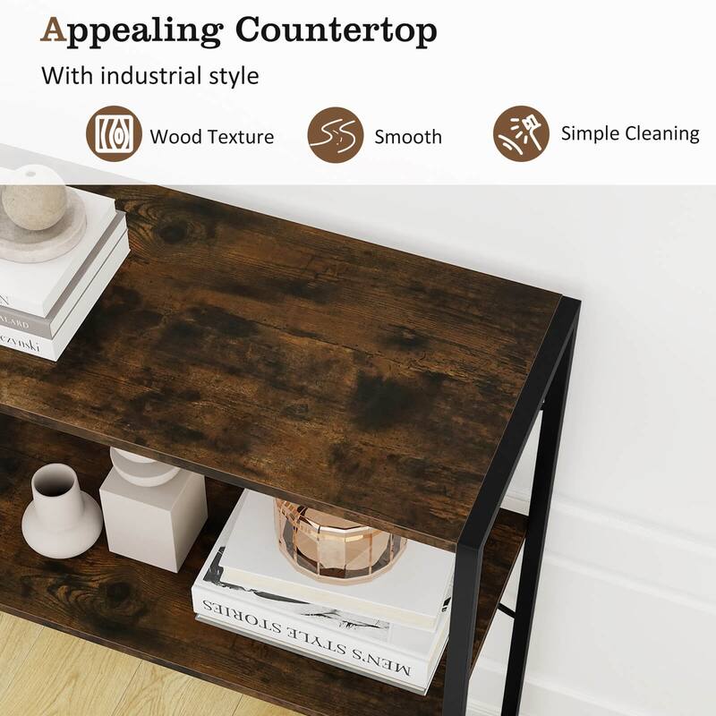 Costway 36” Console Table with Wooden Textured Open Shelves & Metal - See Details