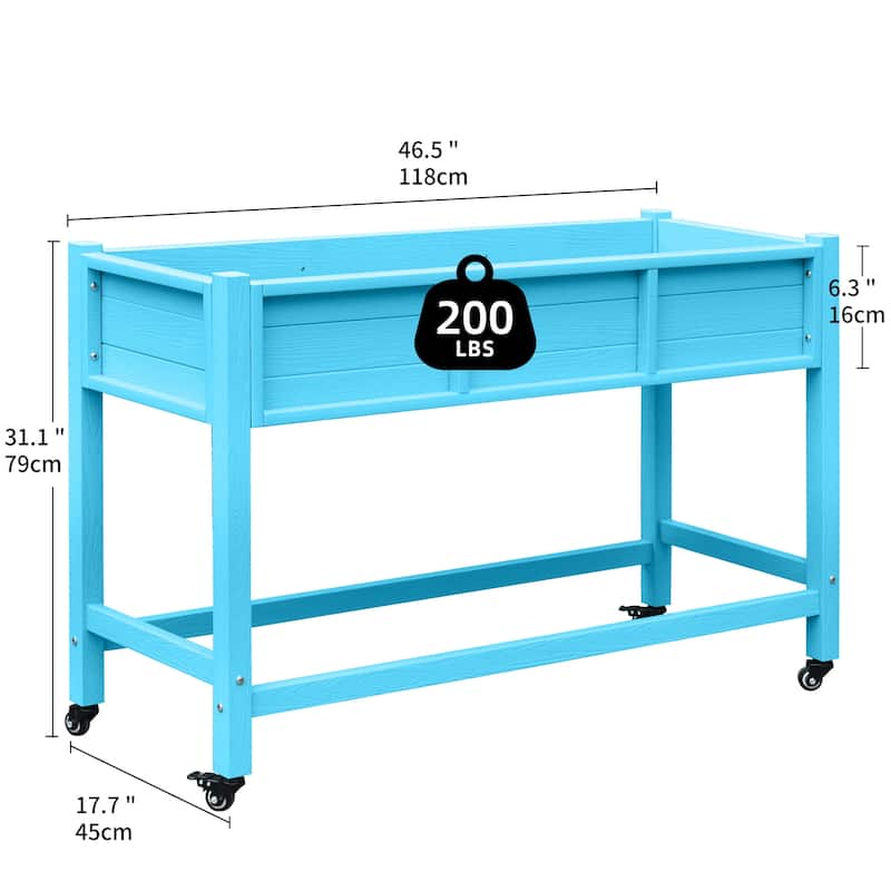 Moasis Outdoor Raised Garden Bed Planter Box Wood Mobile Elevated Stand With Lockable Wheel and Legs