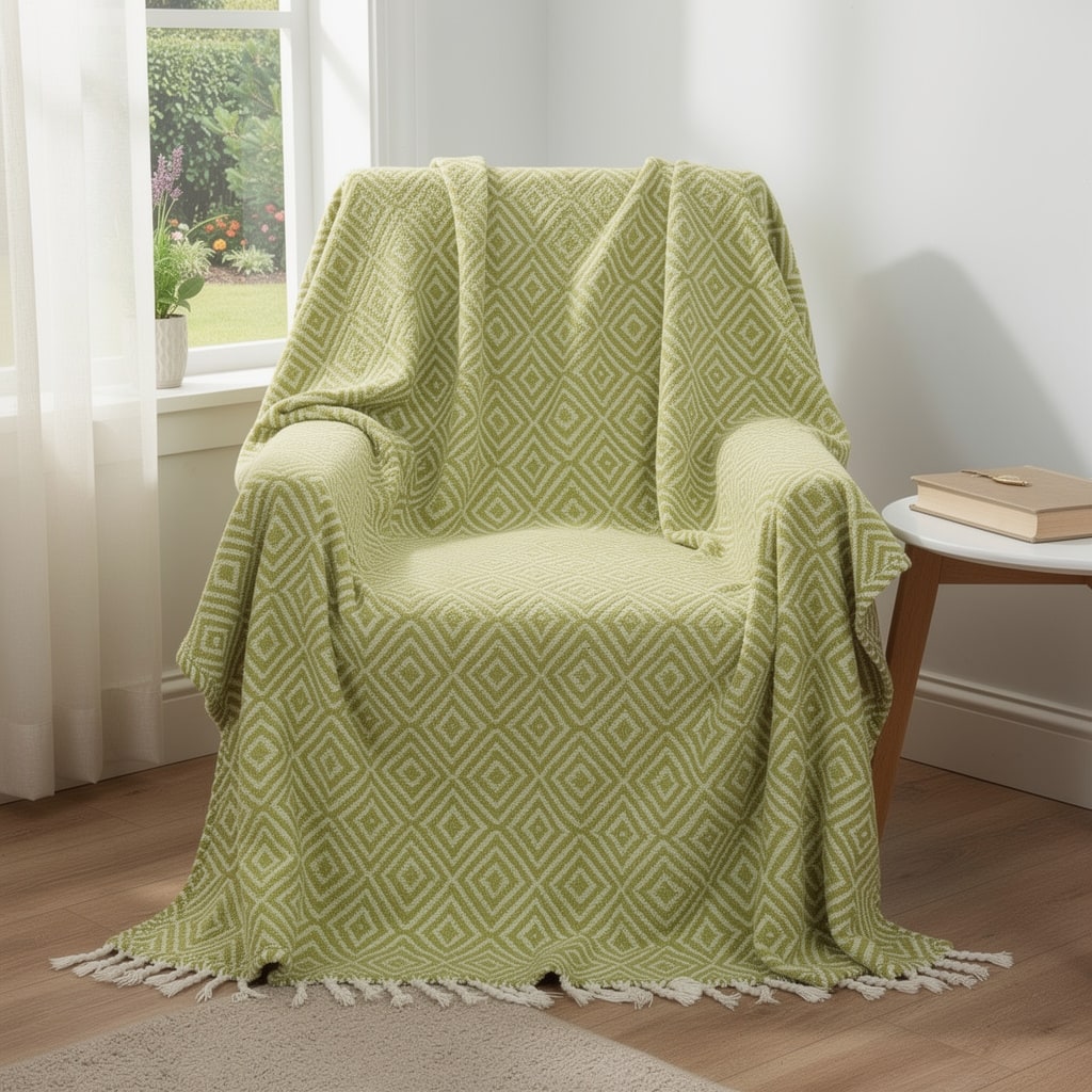 HomeRoots 50" X 60" Citrine And Ivory Geometric Cotton Throw Blanket with Fringe