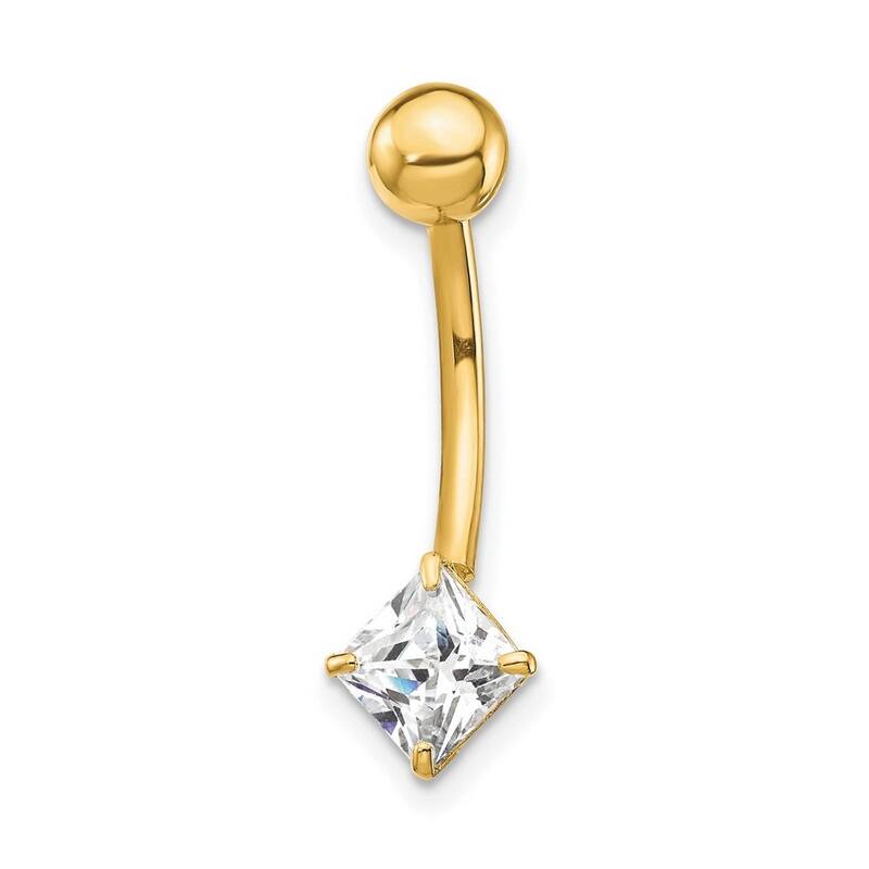 Curata Solid 10k Yellow or White Gold 14g 5mm Square Simulated Diamond Belly Ring Peircing - 6x23mm