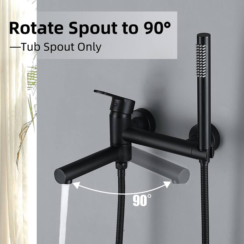 Modland Wall-Mounted Bathtub Faucet with Hand Shower, NSF Certified, 1.59GPM Flow, 90 Rotatable, Gold/Black