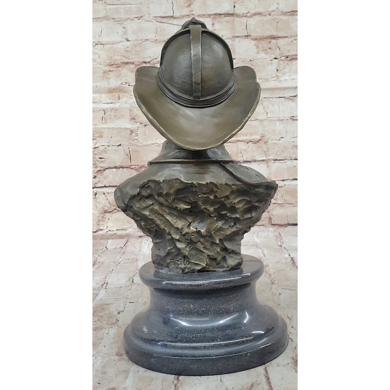 Firefighter Fireman Bronze Metal Bust Statue Sculpture Memorial On Marble Base