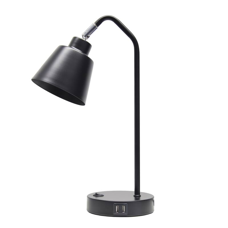 Adjustable Desk Task Lamp With Dual USB Ports - 16" - Black