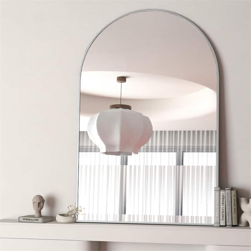 24"x32" Metal Framed Arched Mirror with Shatterproof Film and Hooks
