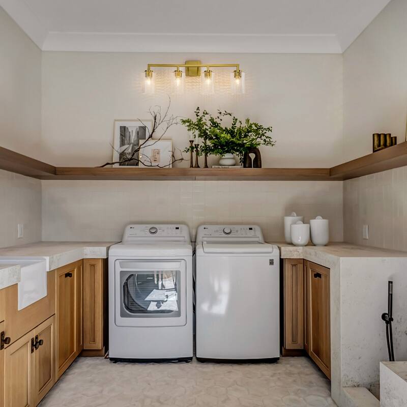 3/4-Light Modern Glass Wall Sconce Bathroom Vanity Light with Grid Glass Shades