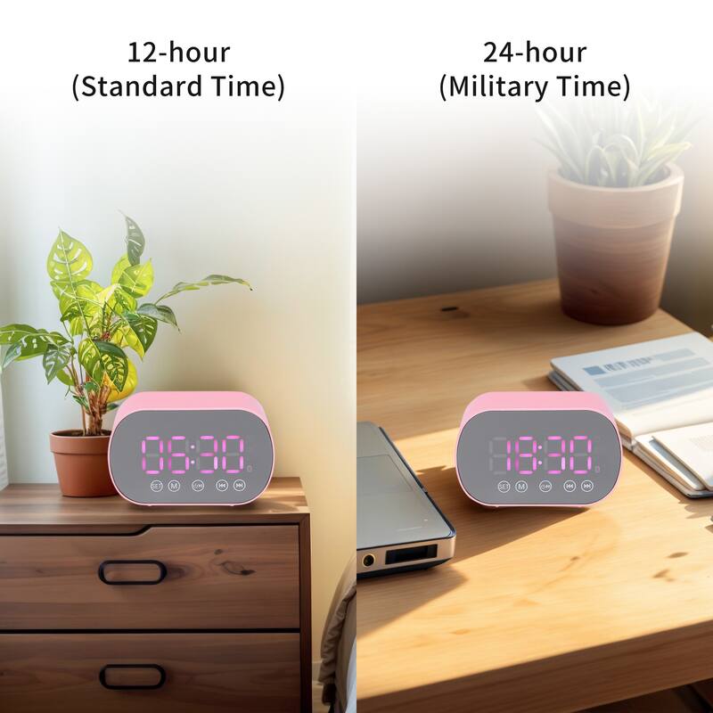 Small Dual Digital Alarm Clock for Bedroom, Mirror Alarms with FM Radio and Speaker Function 3.3 x 2 x 1.6 inch