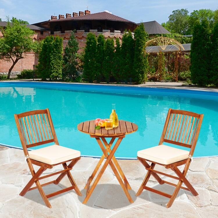 3 Pieces Patio Folding Bistro Set with Padded Cushion and Round Coffee Table - 23.5" x 23.5" x 29.5" (L x W x H)