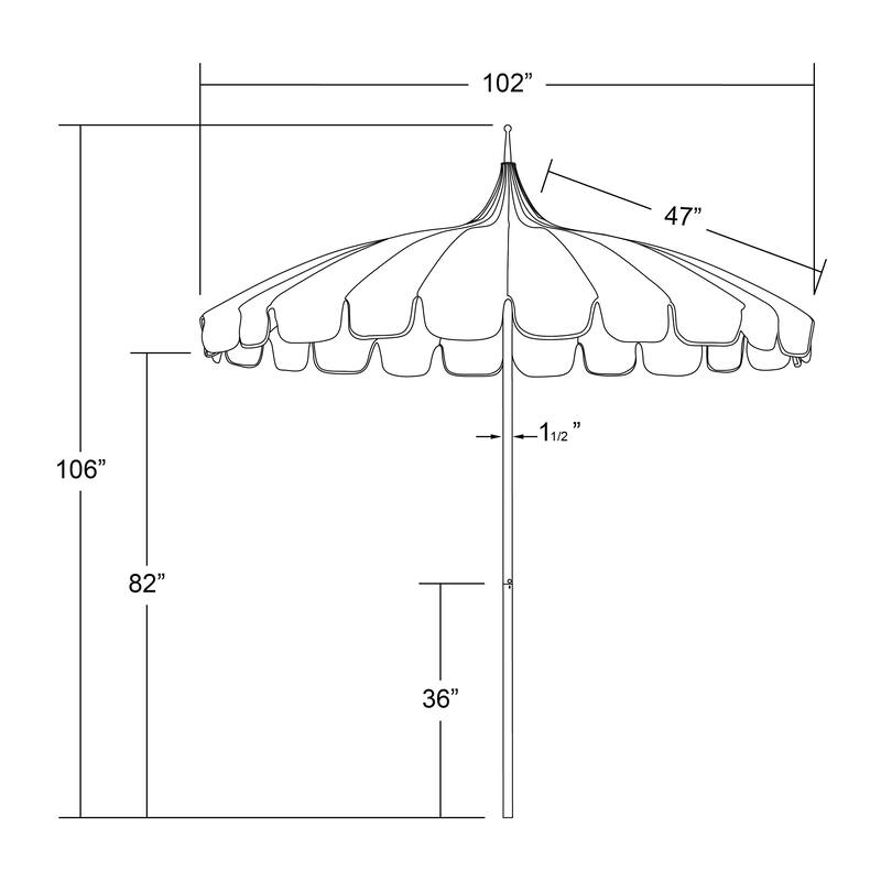 California Umbrella 8.5' Pagoda Series Patio Umbrella Silver Anodized Aluminum Pole Push Lift Sunbrella Natural & Pacific Blue