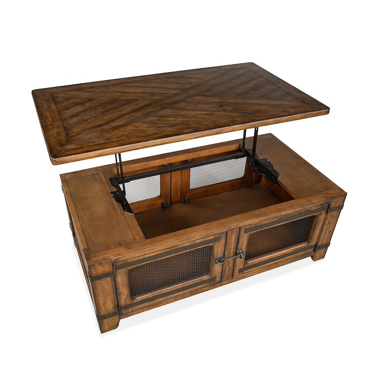 Magnussen Home Chesterfield Farmhouse Timber Lift Top Storage Cocktail Table with Casters - 50''W x 28''D x 18''H