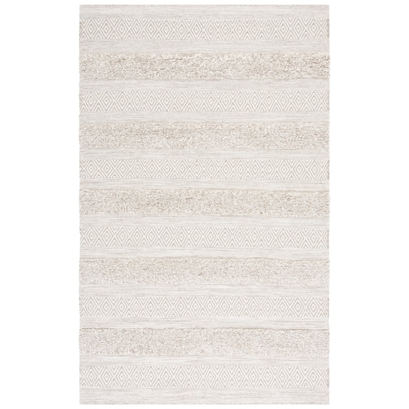 SAFAVIEH Handmade Vermont Adriane Rustic Boho Stripe Wool Rug - 6' Square - Beige/Grey